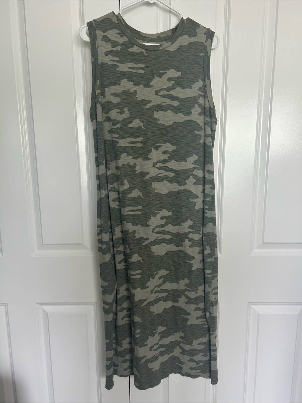 Sleeveless Camo Midi Dress - Olive